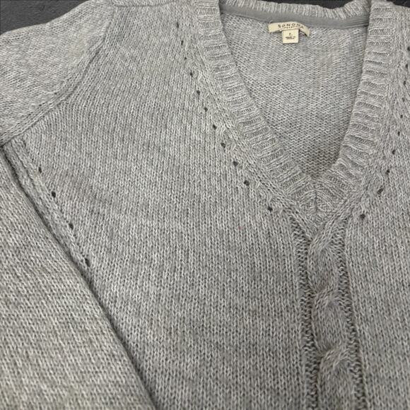 Sonoma Life + Style Grey Cable Knit Sweater Size L V-Neck Pullover Tunic Length - Picture 2 of 8